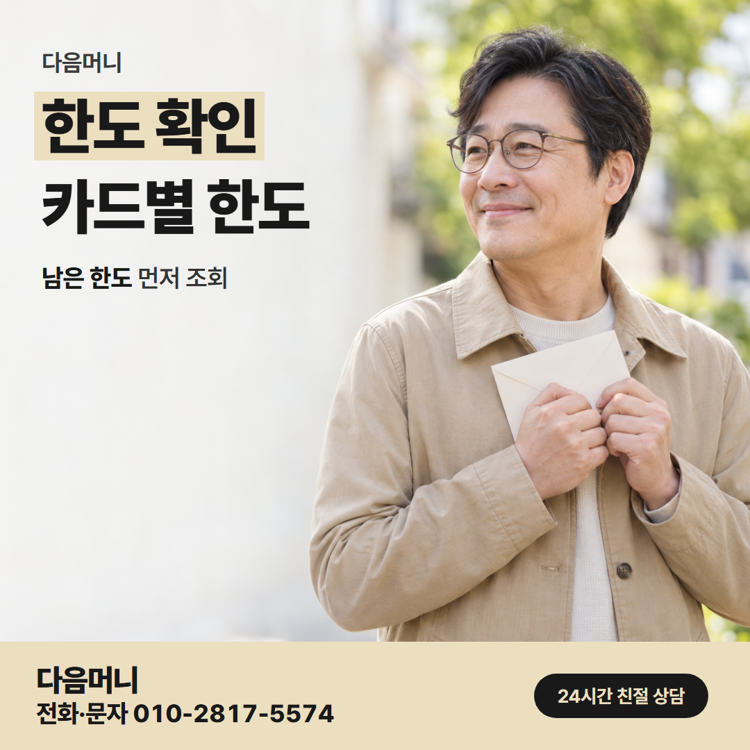 다음머니 서면카드깡 고객이 조회하는 카드 한도 화면